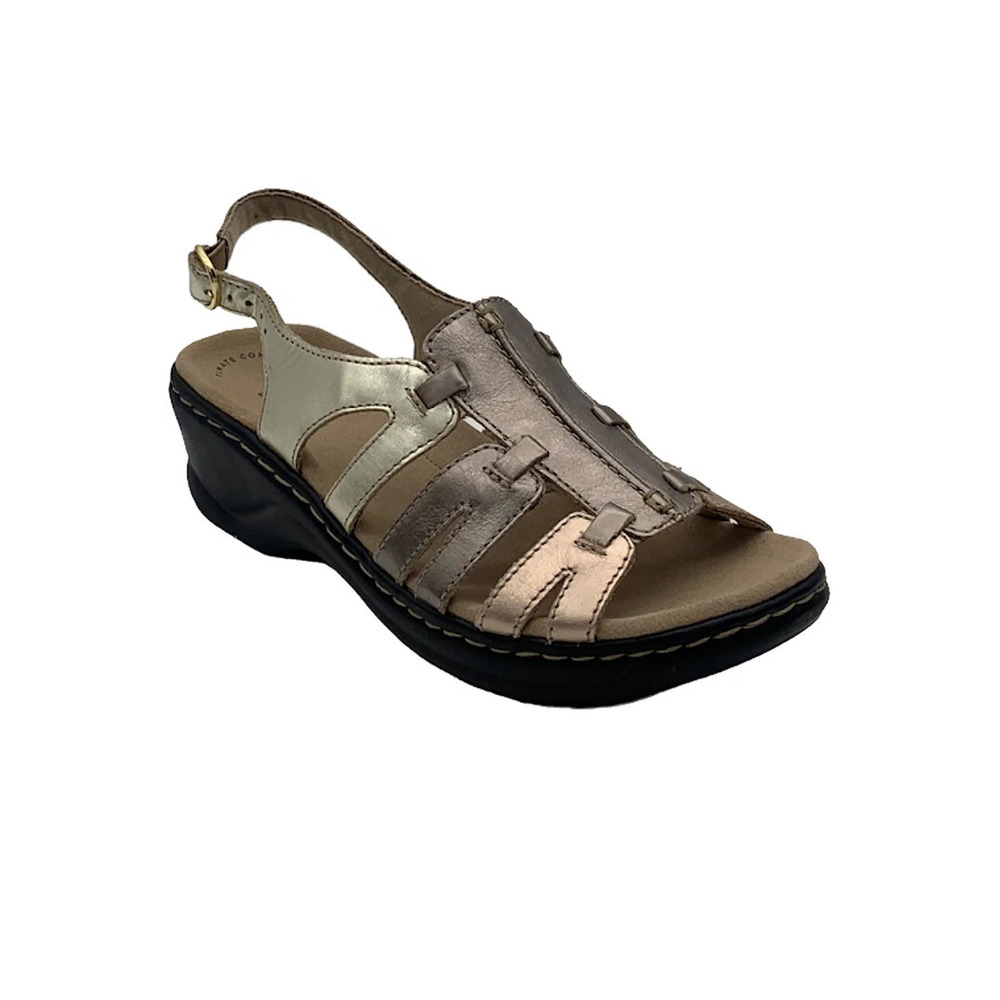 Clarks Collection Leather Sandals Lexi Marigold Metallic Multi - Extra Wide - Picture 2 of 5